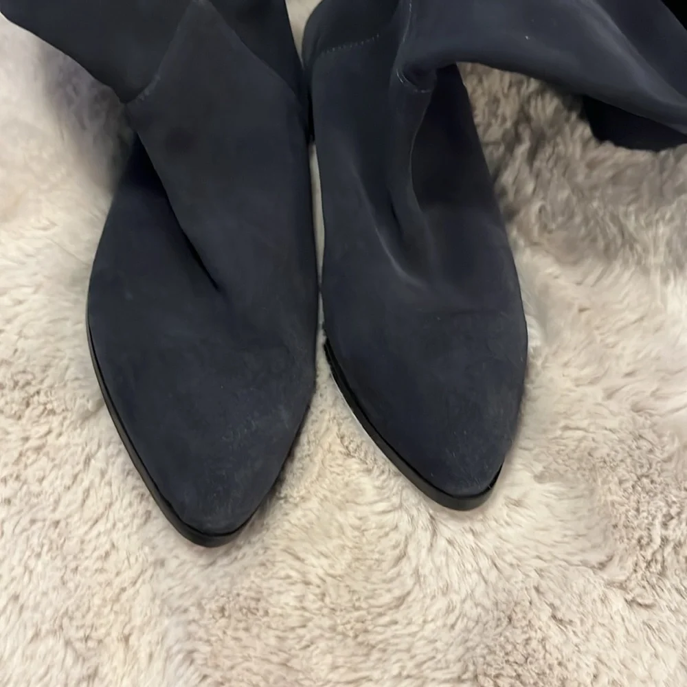 Seychelles Dark Midnight Blue Gray Suede Leather Knee-high Almond Toe Boots Sz 6
